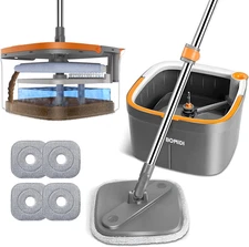 Mop and Bucket Set, Easy-To-Use Spin Mop with Separate Dirty Water System, Deep-