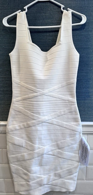 Dress the Population Beatrice Bandage Bodycon Mini Dress Off White Medium NWT