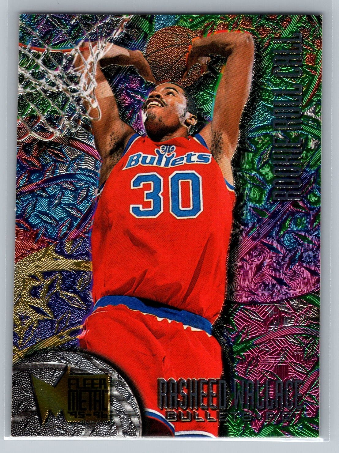 1995-96 Fleer Metal Rookie Roll Call #R-10 Rasheed Wallace RC Washington Bullets
