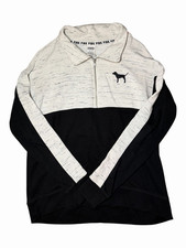 PINK Women's M Black/Cream Colorblock Quarter Zip Fleece Pullover Mock Neck