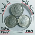 Lot of 3 Roosevelt Dimes 90%Silver 1961-D-RPM 1964-1964 VGCondition Look@ &Judge