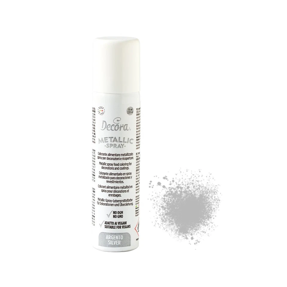 Colorante alimentare Spray ARGENTO METALLIZZATO - per Dolci e Torte - 75ml - Immagine 2 di 2