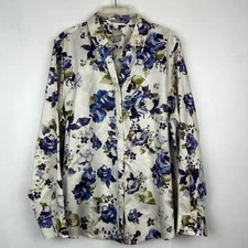 Chicos Top Womens L Purple Floral Button Down Shirt No Iron Cotton Cottagecore 2