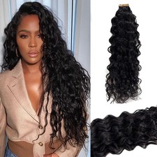 Invisible Tape in Human Hair Extensions 24" Water Wave Natural Black