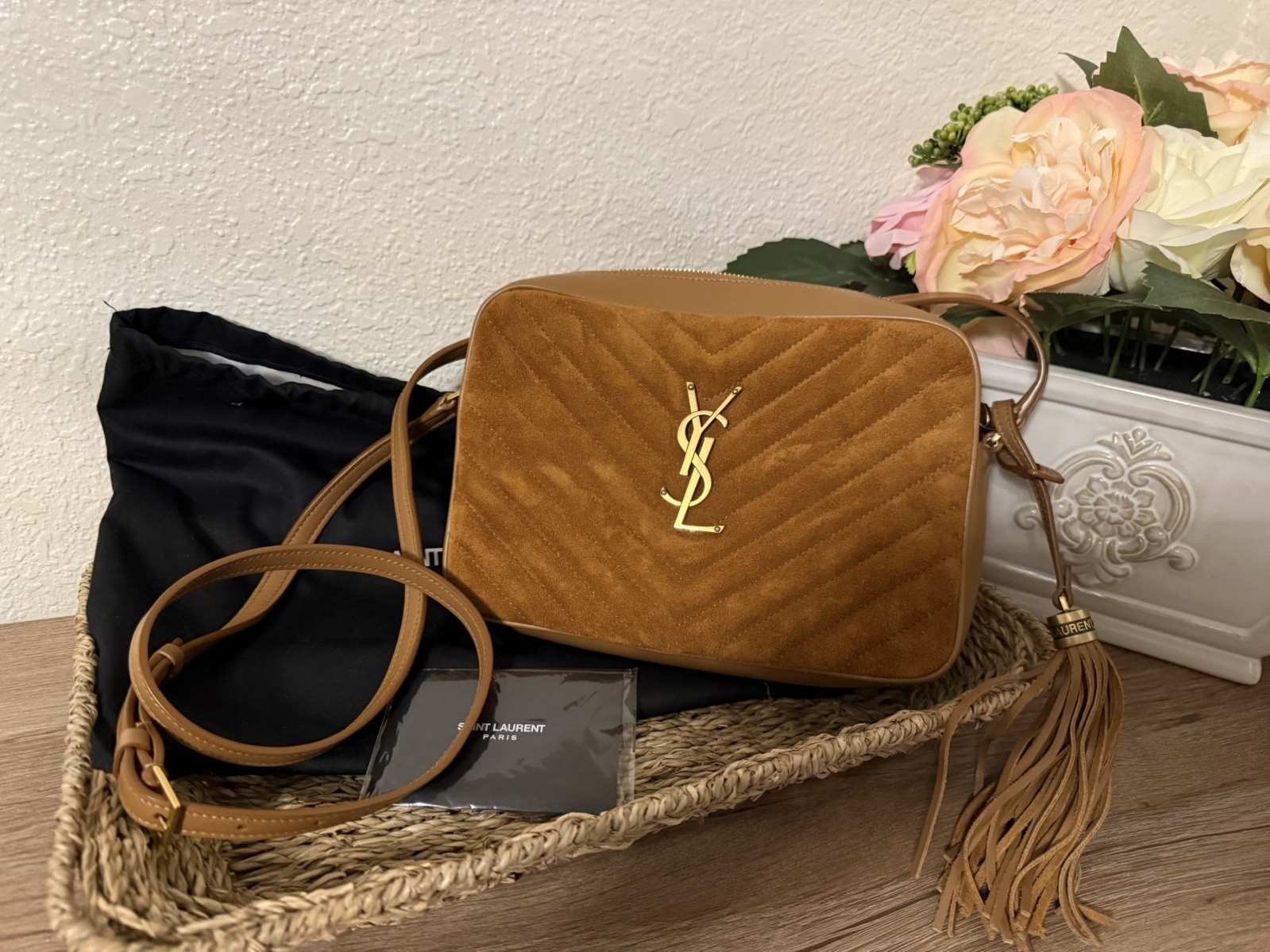 Saint Laurent YSL LOU CAMERA BAG IN QUILTED SUEDE AND SMOOTH LEATHER - Cinnamon