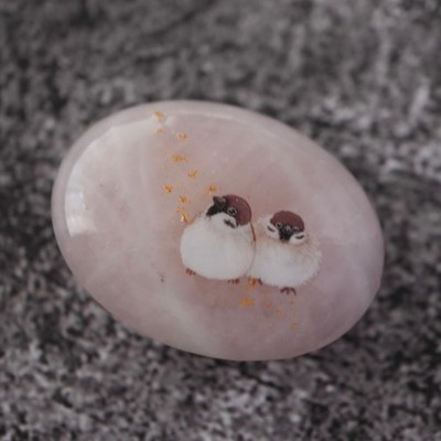 Rose Quartz Sparrow Obidome  with Kanzawa Gold Leaf, Japanese Kimono Accessory