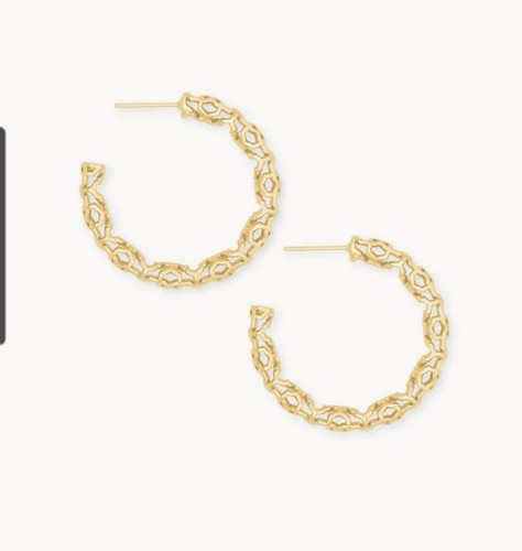 Kendra Scott Maggie Small Filigree Hoop Earring Gold NWT - Picture 7 of 10