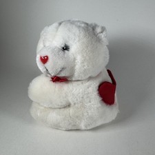 Dakin Vintage Plush White Teddy Bear Red Nose Pocket 6.5" Valentines Day