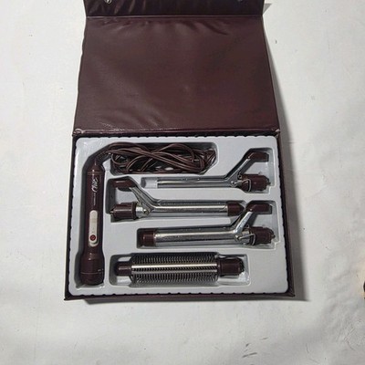Vtg Norelco Chic Deluxe 4 Attachment Curling Iron  Wands & Brush Combo EUC 