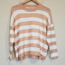 FRNCH Paris Novalie Pink Striped Crewneck Dolman Sleeve Knit Sweater Womens S M