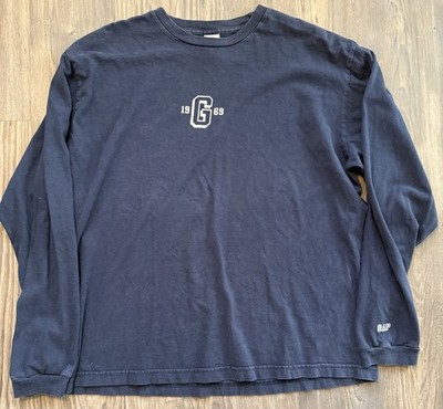 Vintage Gap 1969 Navy Blue Graphic Print Cotton Long Sleeve T-Shirt Men's M