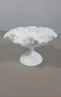 Fenton Vintage White Milk Glass Ruffle Edge Pedestal Candy Dish