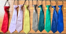 Lot of 9 Kids Boys Clip-On Neckties Multicolor Pre-Tied Elastic School Dress
