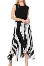 Antthony Women's Mixed Media Handkerchief Hem Pleated Dress Black