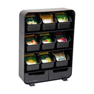 Tea Bag Storage Box Countertop Organizer Plastic Tea Station with Drawer Black