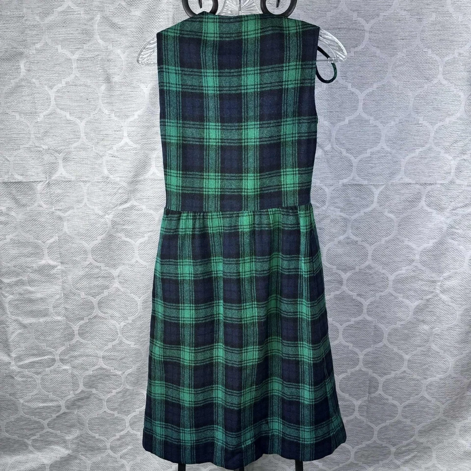 Vestido de Colección Lanz Original Verde Azul Marino Mezcla de Lana a Cuadros para Mujer Talla 5/6 Foto 3 de 4