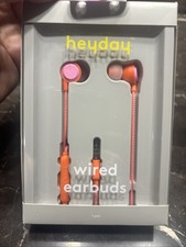 Heyday Wired Earbuds in Coral Orange Microphone
