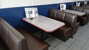 Restaurant Booths, Double sided, made of Brown Leather, 48” long.