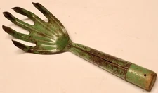 5 Tine Vintage Garden Cultivator - Hand Tool / Green Paint / Use Display / MTT