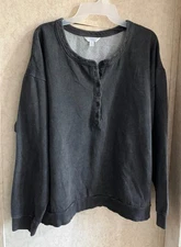 Time And Tru Women's Top Washed Henley Long Sleeve New Relaxed Fit Size XXL 20