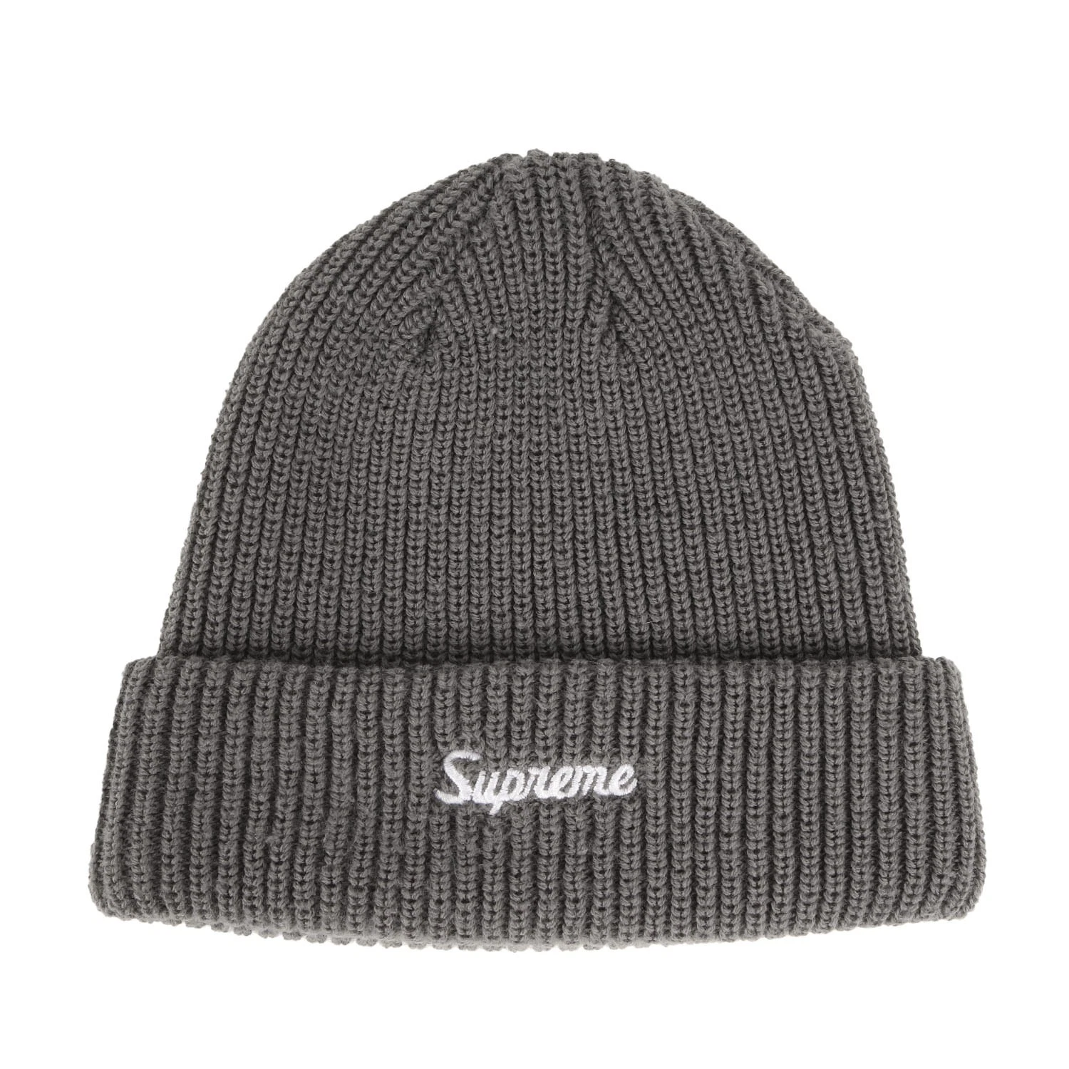 Bonnet Supreme Modèle Récent Script Logo Loose Gauge Beanie Gris Marque