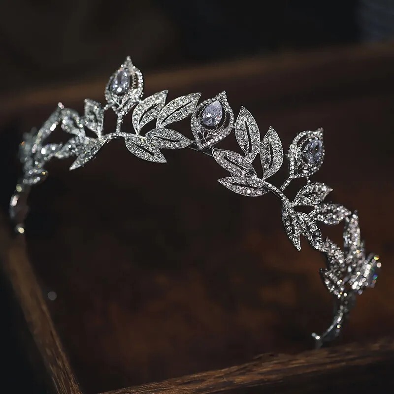 Vintage silver crown tiara floral diadem bridal prom  display picture 1