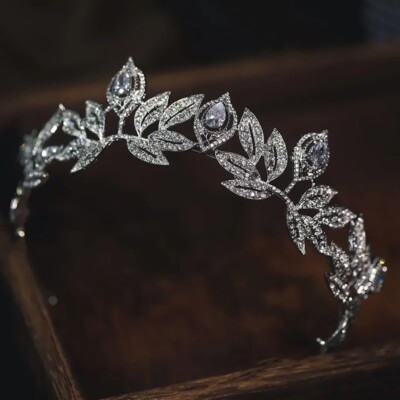 Vintage silver crown tiara floral diadem bridal prom birthday mothers day gift