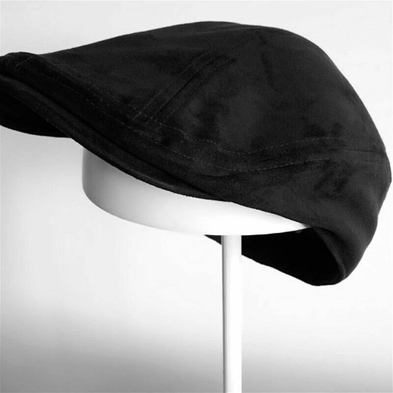Men Baker Flat Cap Faux Suede Newsboy Hat Traditional Gatsby Warm Winter Vintage - Image 4 of 4