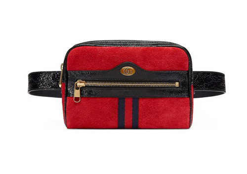 Gucci GG Logo Ophidia Supreme Small Suede Belt Bum Bag Clutch - Red, Sz 105, NWT