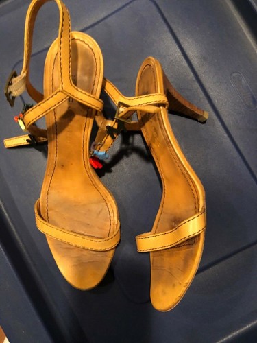 $260 Marc Jacoba Sand Brown 100% Leather High Heels Sandals Italia Shoes si 8.5 - Picture 3 of 5