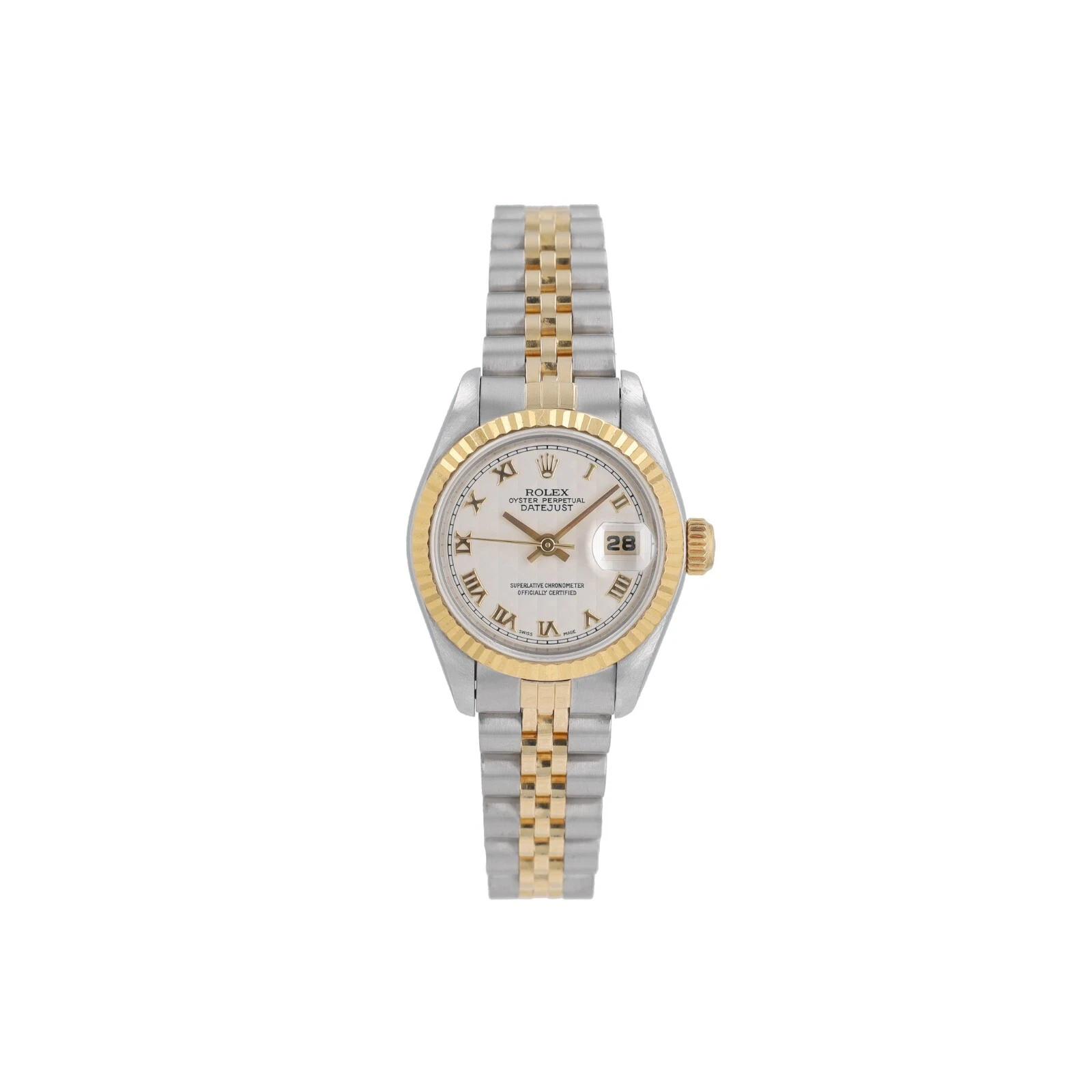 Rolex Ladies Datejust 26mm Two-Tone Ivory Pyramid Dial Fluted Jubilee 69173 Rolex Ladies Datejust Yellow Gold and Stainless Steel 26mm  main image 4