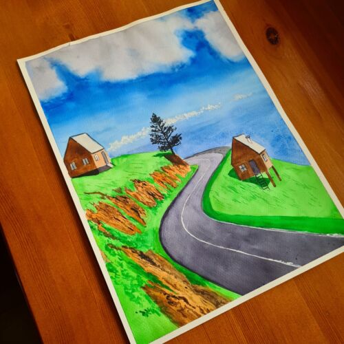 Quadro casa paesaggio arte originale dipinto acquerello originale - Foto 3 di 5