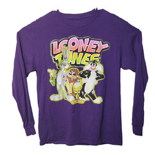 Looney Tunes Purple Long Sleeve Shirt Sz Medium Bugs Bunny Tweety Taz Sylvester