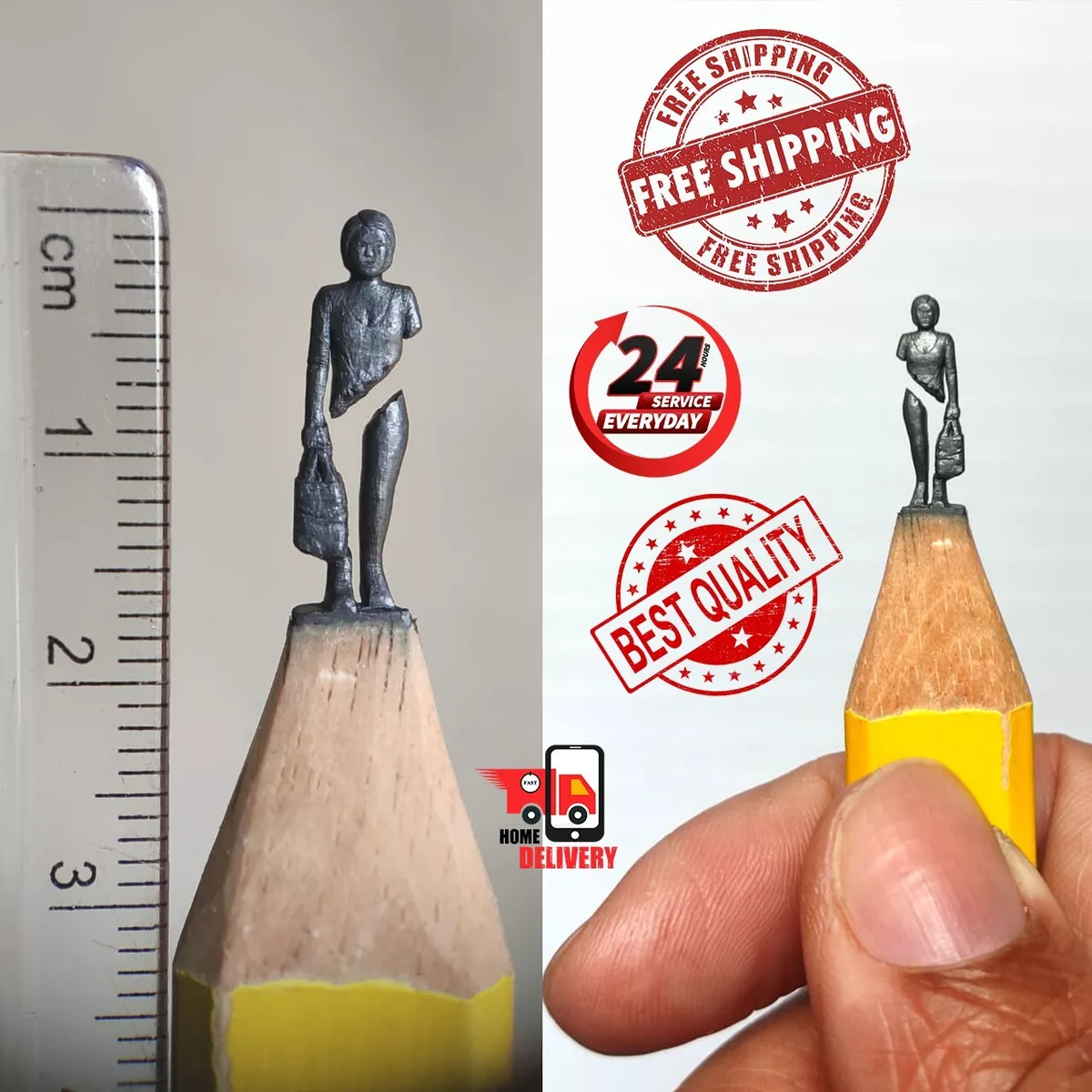 New Pencil Carving of Abstract Men Sculpture Pencil Lead Miniature