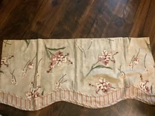 Waverly Valance~Tan/Rose/Green Multi Floral~w/Stripe Underlayment~77”x17”~NICE~