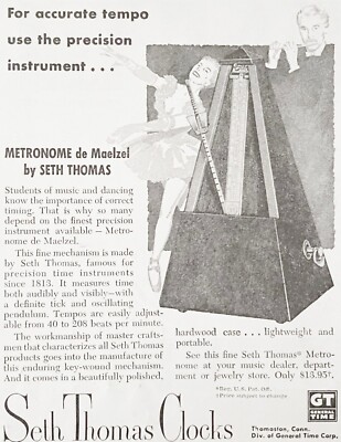 METRONOME de MAELZEL Seth Thomas Clocks Ballerina Music Tempo Vtg 1950s Print Ad