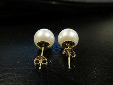 QUALITY 14K YELLOW GOLD 7mm AKOYA PEARL STUD EARRINGS