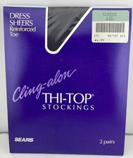 2 PR Vtg Sears CLING-ALON GARTER STOCKINGS - Classic Off Black Reinforced ToeNWT