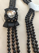 Collana Lunga di Perle da Donna Resina Color nero Elegante 3 file cuore 