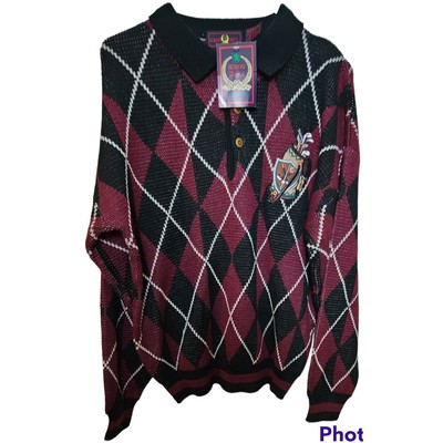 Vintage Robert Bruce Size Medium Golf 1/4 Buttons Argyle Sweater NWT NEW