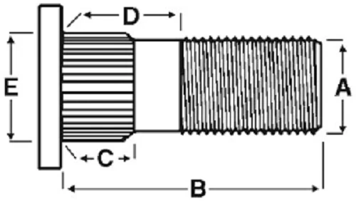 Drive-In Wheel Stud Dimension Diagram (A–E Reference)