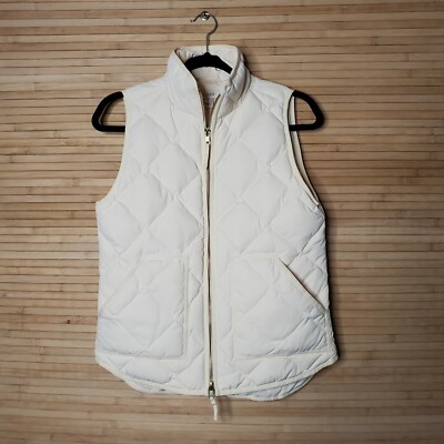 A  J CREW Vest Small Womens Sz XS Light Beige Down Puffer Puffy Zip