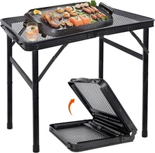 Small Folding Table, Camping Table with Mesh Desktop, Portable Picnic Table