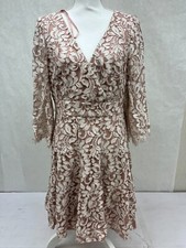New Eliza J Jacquard Floral Surplice V-Neck Dress Size 10 Neutral B2-151