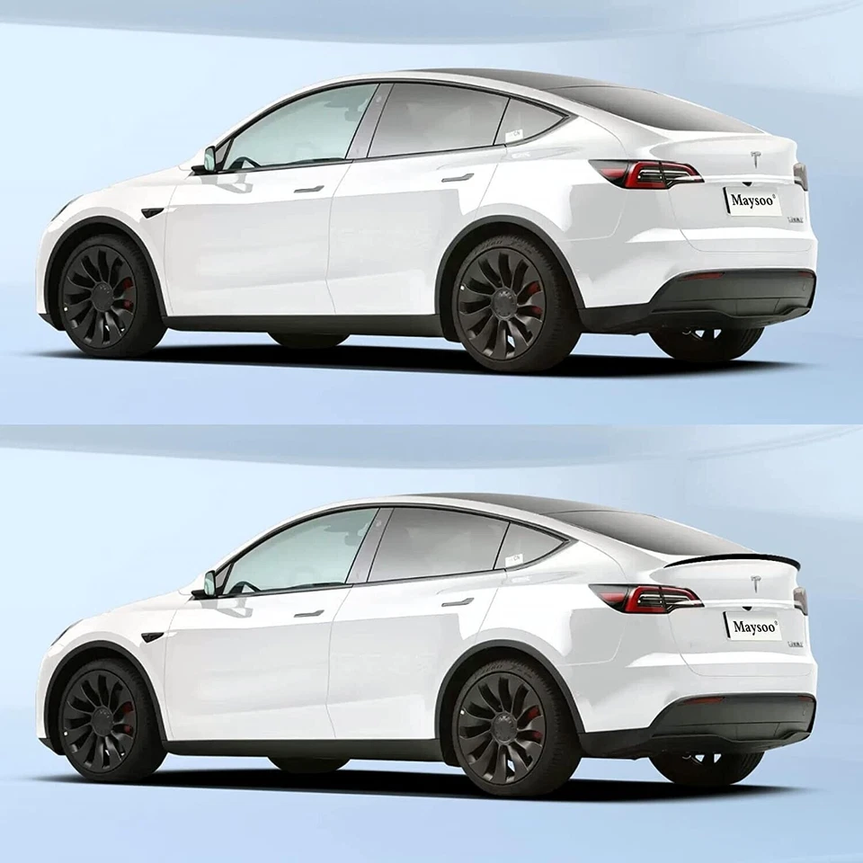 For Tesla Model Y 2020 - 2023 Rear Trunk Spoiler Tail Wing (Glossy Black Fiber) - Image 4 of 4