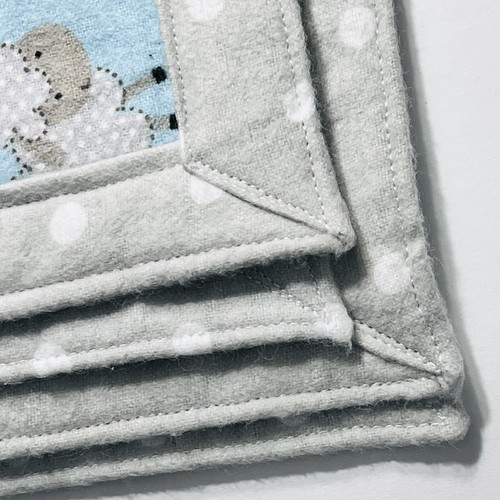 Baby Quilt Lambs Sheep Block Print Gray Polka Dot Crib Blanket 34” x43 1/2” - Picture 8 of 8