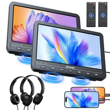 2x10.5" Dual Screen Car DVD Player Headrest TV Monitor HD 1080P HDMI USB Headset
