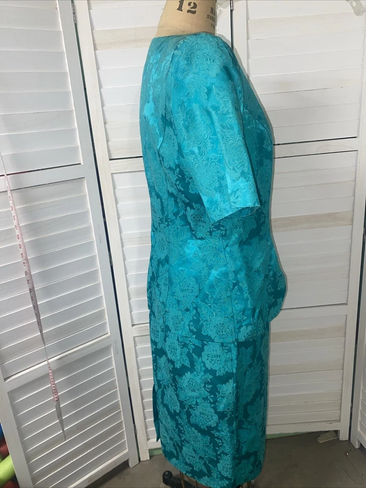 De colección Años 80 Melissa Verde Jade Floral Tapiz Jacquard Falda Chaqueta Traje Talla 10 Foto 4 de 4