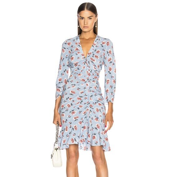 FILA Mini Abito Veronica Barba Rowe Stampa Floreale Orlo Increspato Bottoni davanti 100% Seta