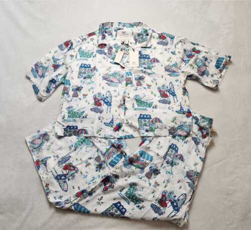 New women's M Printfresh Anthropologie Parisian poodles satin pajama set Paris - Picture 4 of 10